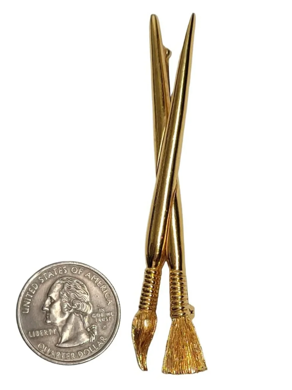Carolee Vintage Gold Tone Artist Paint Brushes Pin Brooch, Signed